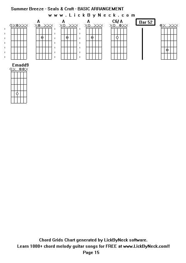 Chord Grids Chart of chord melody fingerstyle guitar song-Summer Breeze - Seals & Croft - BASIC ARRANGEMENT,generated by LickByNeck software.